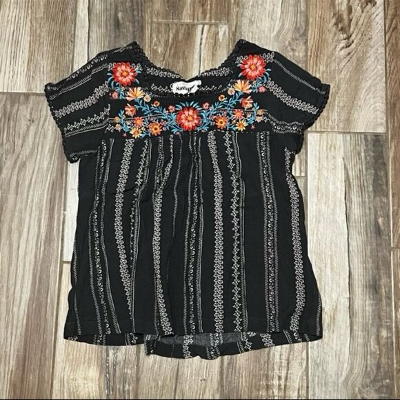 Savanna Jane Blair Black Print Embroidered Blouse - Picture 2 of 4